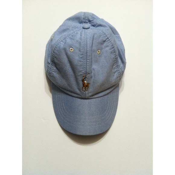 POLO RALPH LAUREN MENS NEW BLUE 100%COTTON OXFORD HAT BASEBALL CAP ONE SIZE
